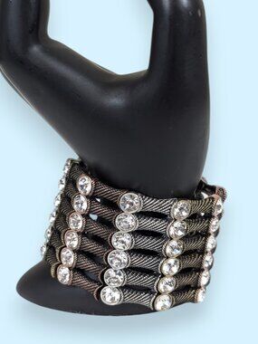 Tri-Tone Metal Rhinestone Stretch Bracelet